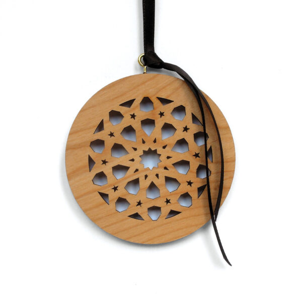 Agra Rosette Laser Cut Hardwood Holiday Ornament - ROUND - Image 2