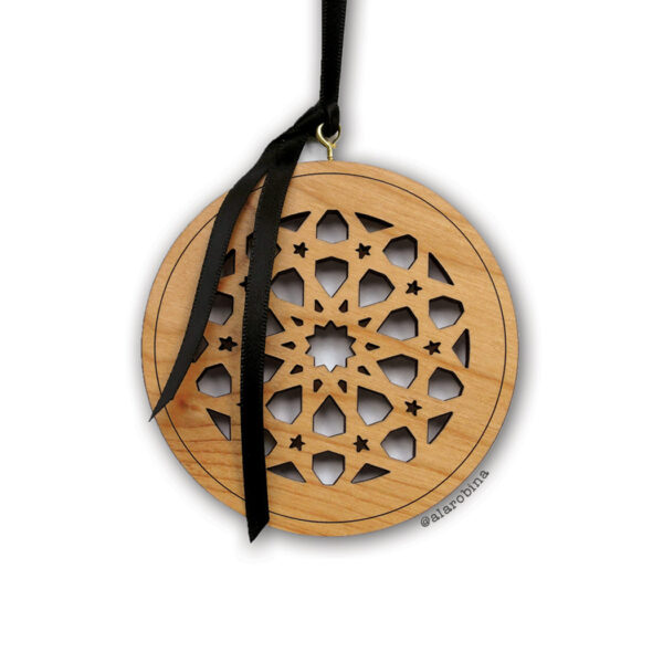 Agra Rosette Laser Cut Hardwood Holiday Ornament - ROUND