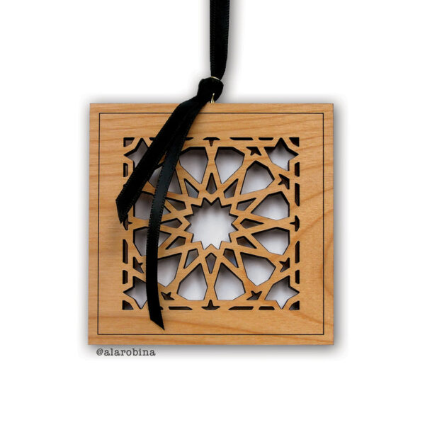 Damascus Rosette Laser Cut Hardwood Holiday Ornament - SQUARE