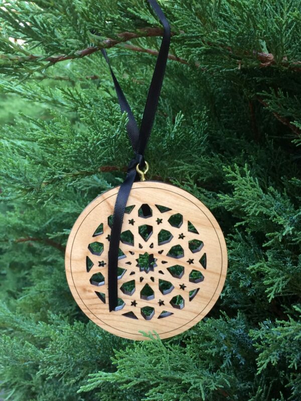 Agra Rosette Laser Cut Hardwood Holiday Ornament - ROUND - Image 4