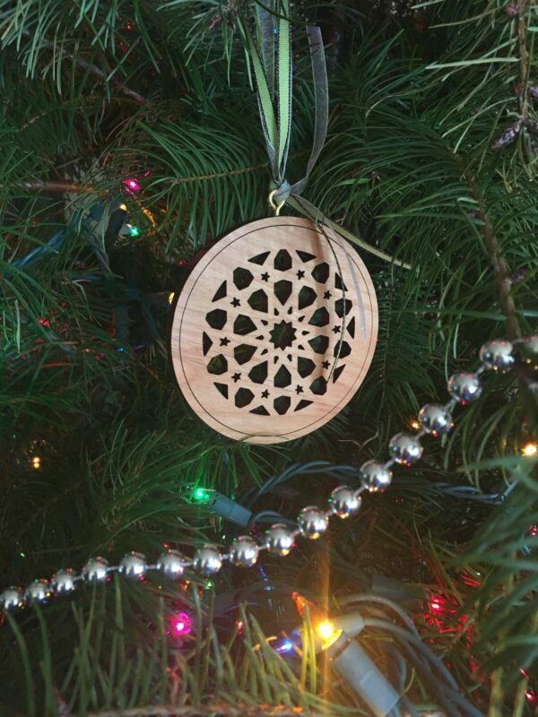 Agra Rosette Laser Cut Hardwood Holiday Ornament - ROUND - Image 3