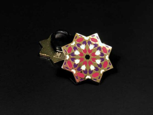 Eight-point-sacred-islamic-geometry-star-enamel-pin-gold-purple-black-rubber-back