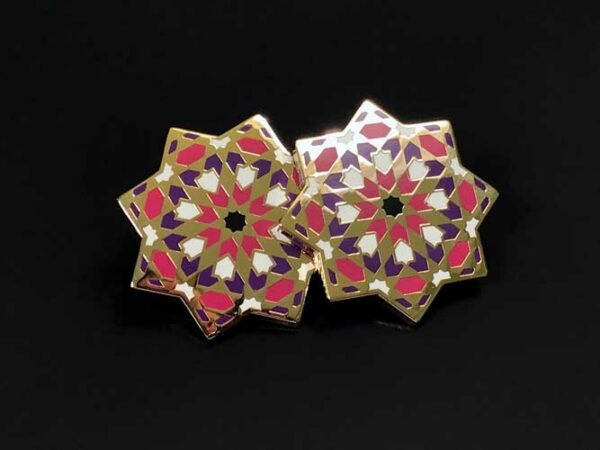 Pair-eight-point-sacred-islamic-geometry-star-enamel-pin-gold-purple