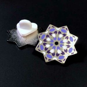 Eight-point-sacred-islamic-geometry-star-enamel-pin-silver-purple-white-rubber-back