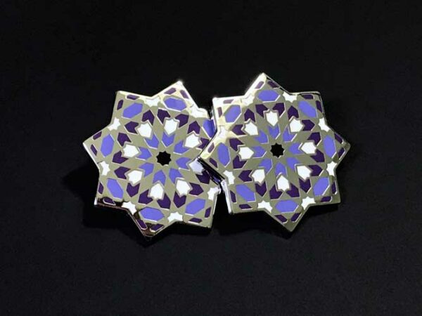 Pair-eight-point-sacred-islamic-geometry-star-enamel-pin-silver-purple