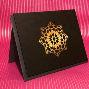 Rose-gold-metallic-thermal-foil-printed-islamic-geometry-star-black-card-stock-greeting-card