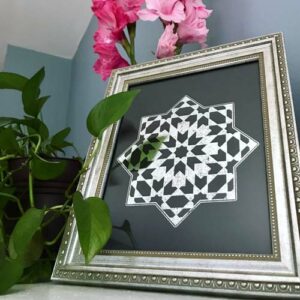 Shiny-silver-star-foil-geometric-art-print-black-cardstock